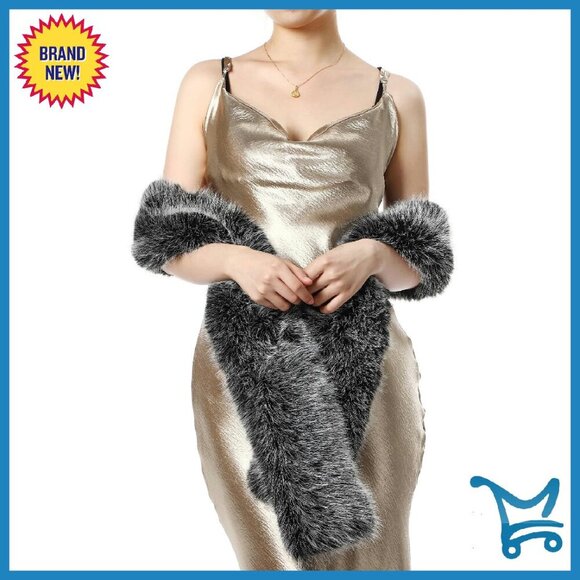 Long Faux Fur Shawl Wrap Winter Warm Scarf Elegant Wedding Party